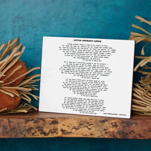 PHOTO PETIT ORPHANT ANNIE POEM PLAQUE (Côté)