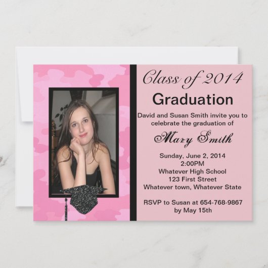 Photo Pink Camouflage Graduation Invitation (Devant)