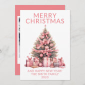Photo Pink Christmas Tree Carte de vacances (Devant / Derrière)