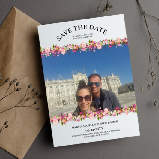 Photo Pink Floral Enregistrer la date Invitation