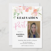 Photo Pink Floral Graduation Party Invitation (Devant)