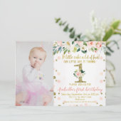 Photo Pink Gold Floral 1er anniversaire Invitation (Debout devant)