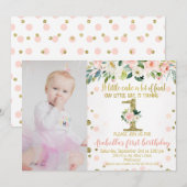 Photo Pink Gold Floral 1er anniversaire Invitation (Devant / Derrière)
