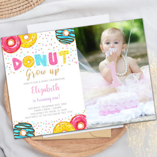 Photo Pink Green Donut Invitations d'anniversaire