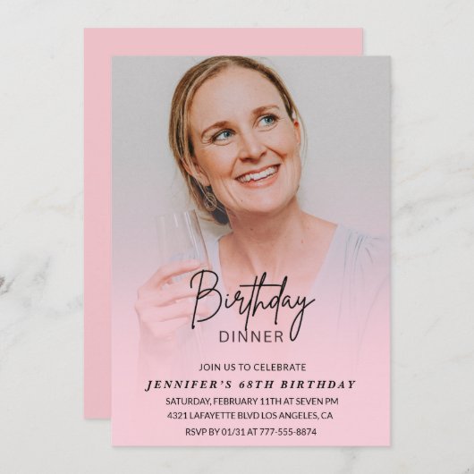Photo Pink Invitations pour 68e anniversaire Dîner (Devant / Derrière)