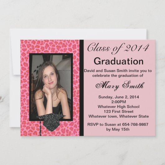 Photo Pink Leopard Graduation Invitation (Devant)