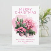 Photo Pink Poinsettia Carte de Noël (Debout devant)