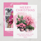Photo Pink Poinsettia Carte de Noël (Devant / Derrière)