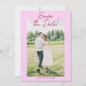 Photo Pink Raspberry Drawn Floral Save The Date (Voorkant)