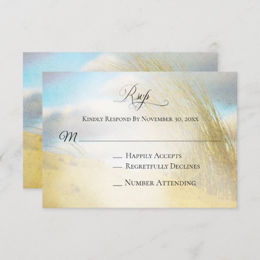 *~* Photo Plage de Dune douce herbe - Mariage RSVP (Devant / Derrière)