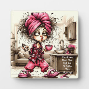 Photo Plaque à café Quirky Lady Full Pot avec Easel