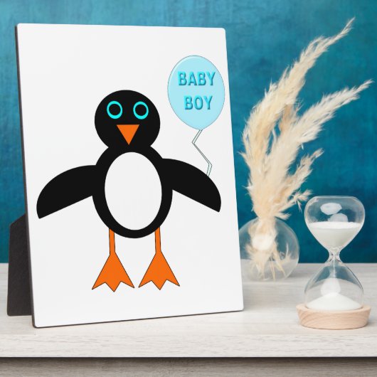 Photo Plaque bébé garçon pingouin bleu mignon (Côté)