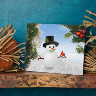 Photo Plaque Bonhomme de neige et Cardinal