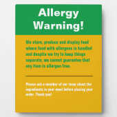 Photo Plaque d'affichage d'avertissement d'allergie (Devant)