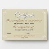 Photo Plaque d'attribution de certificat (Devant)