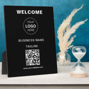 Photo Plaque de bienvenue du logo et du code QR du nom d