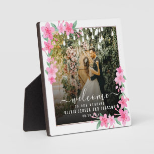 Photo Plaque de cadre floral rose pour la fête de mariag