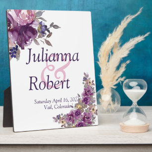 Photo Plaque de mariage floral aquarelle violet