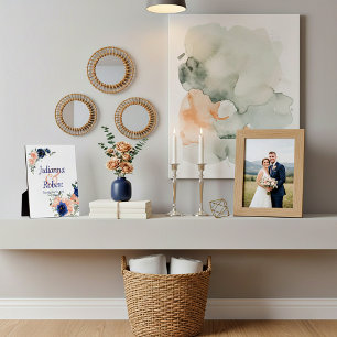 Photo Plaque de mariage florale à l'aquarelle pêche et b