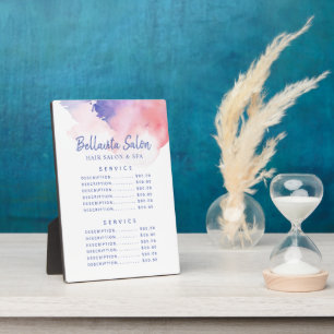 Photo Plaque de menu de prix de salon rose violet aquare
