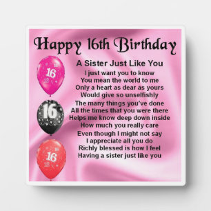 Photo Plaque de poème Soeur 16e anniversaire