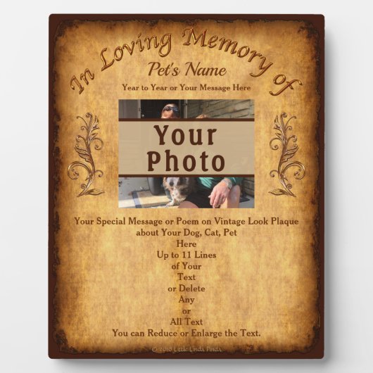 Photo Plaque de Souvenirs Uniques pour Animaux de Compag (Devant)