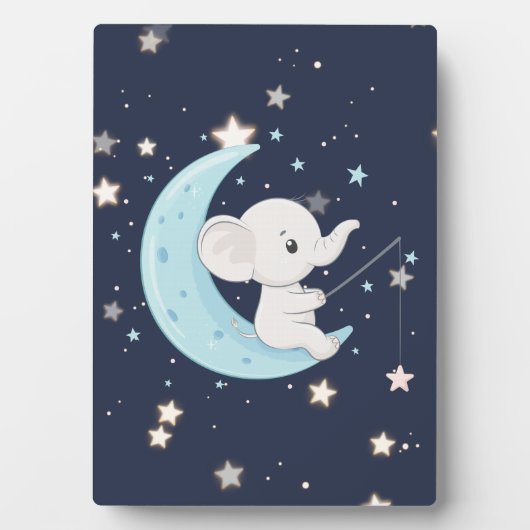 Photo Plaque de table Éléphant bébé pêchant des étoiles (Devant)