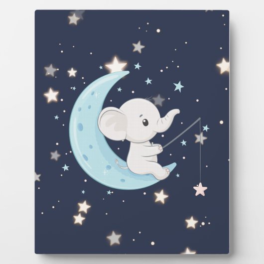 Photo Plaque de table Éléphant bébé pêchant des étoiles (Devant)