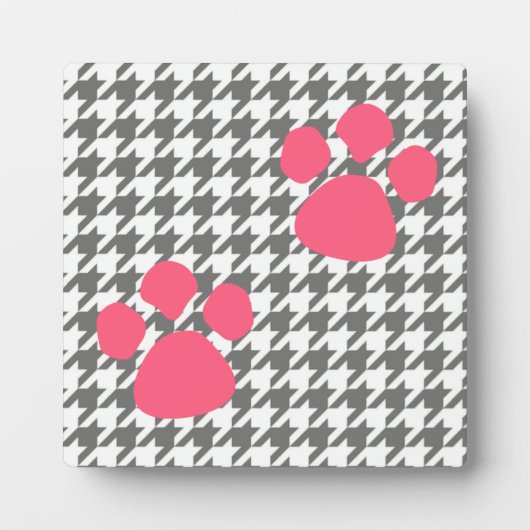 Photo Plaque Empreinte de patte - Houndstooth rose gris (Devant)