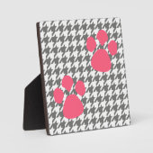 Photo Plaque Empreinte de patte - Houndstooth rose gris (Recto)