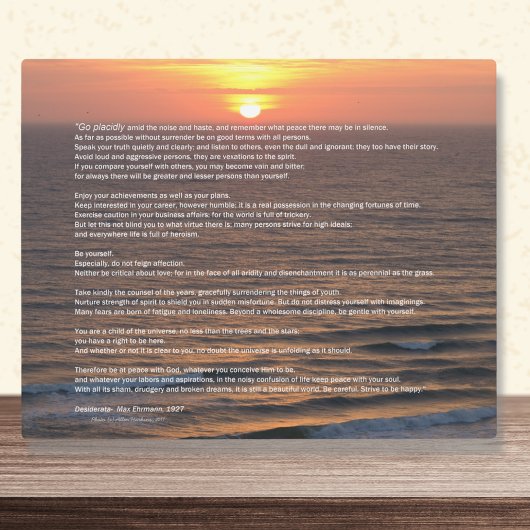 Photo Plaque Ocean Sunrise Desiderata
