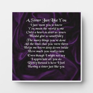 Photo Plaque Poem Soeur - Conception Soie Violette