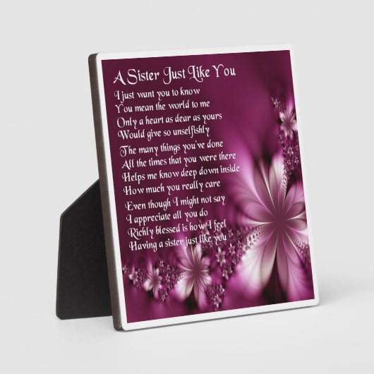 Photo Plaque Poem Soeur - Design Fleurs (Recto)