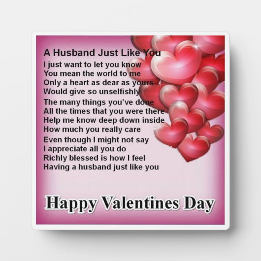 Photo Plaque poétique du mari - Saint-Valentin - Coeurs (Devant)