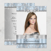 Photo Plutôt Bleue Florale Quinceanera Invitation (Devant / Derrière)