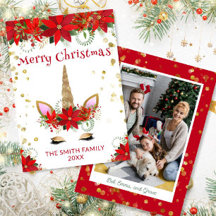 Photo Poinsettia Unicorne avec carte rouge de Noël