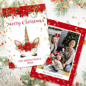Photo Poinsettia Unicorne avec carte rouge de Noël
