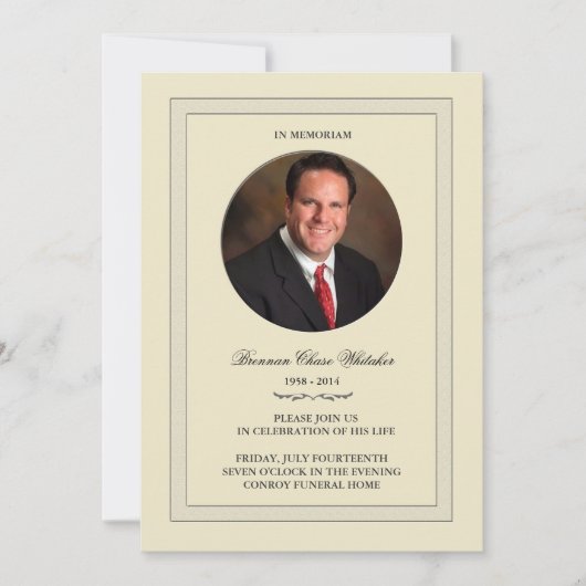 Photo posée dans la carte de Memoriam (Devant)