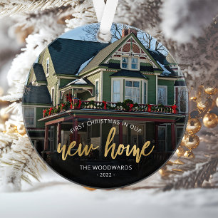 Photo Première Noël Nouvelle Maison Écriture Dorée