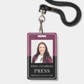 Photo Press Pass Burgundy Black ID Badge (Avant avec lanière)