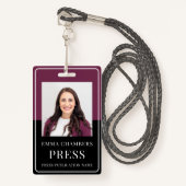Photo Press Pass Burgundy Black ID Badge (Devant avec lanière)