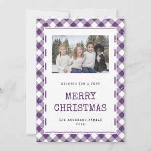 Photo Purple Plaid Neige Joyeuse Carte de Noël