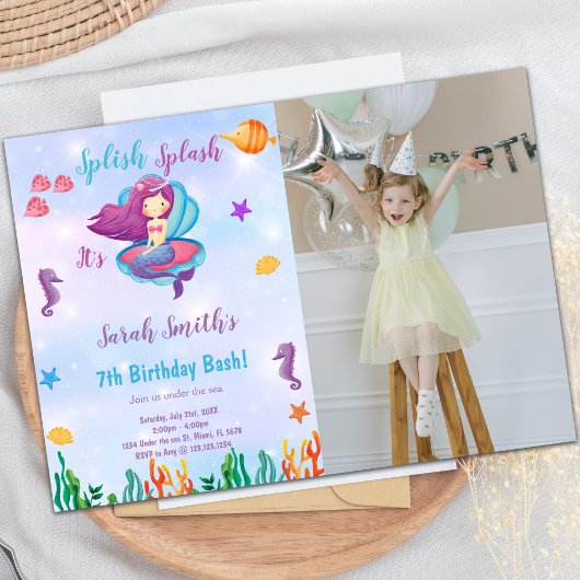 Photo Purple Shell Mermaid Invitations d'anniversa