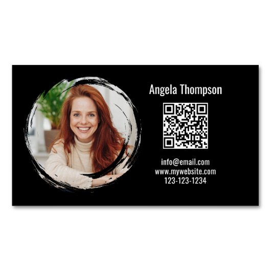 Photo QR Code Black Magnetic Magnetisch Visitekaartje (Voorkant)