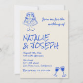 Photo QR Code Hand Drawn Blue Cake Bows Wedding  Kaart (Voorkant)
