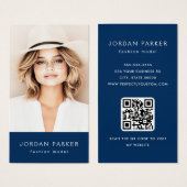 Photo QR code mode bleu foncé cartes de visite (Devant & derrière)