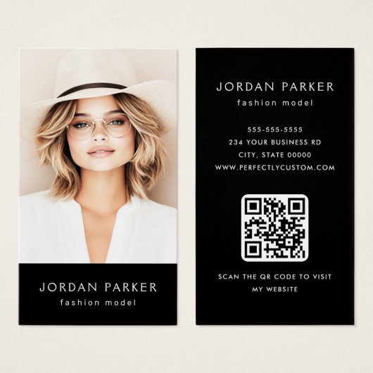 Photo QR code mode modèle carte de visite noir (Devant & derrière)