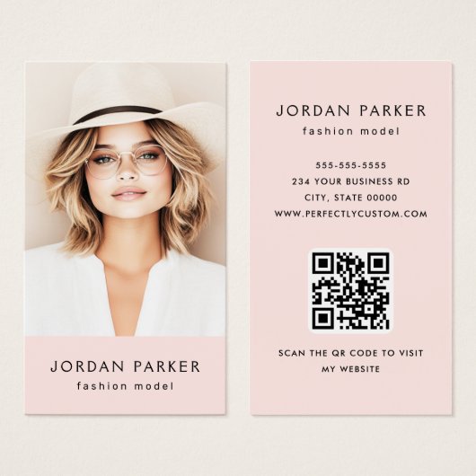 Photo QR code mode modèle carte de visite rose (Devant & derrière)