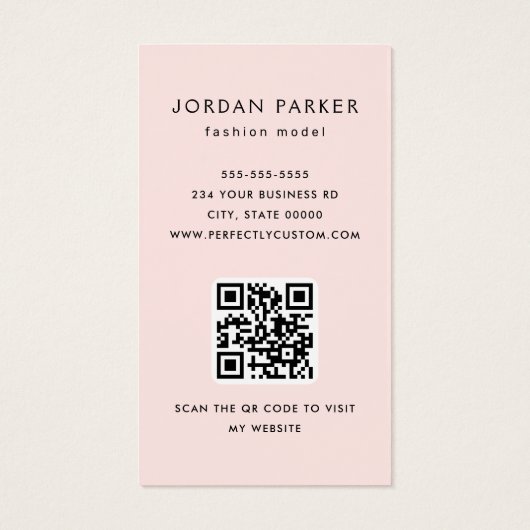 Photo QR code mode modèle carte de visite rose (Dos)