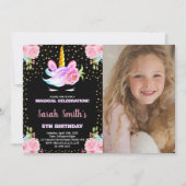 Photo Rainbow Black Unicorn Invitations d'annivers (Devant)